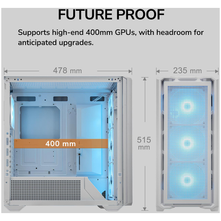 COUGAR | MX600 White | PC Case | Mid Tower / Mesh Front Panel / 3 x 140mm + 1 x 120mm Fans / Transparent Left Panel [20]