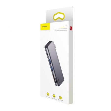 DOCKING Station Baseus, conectare PC USB Type-C, USB 3.0 x 2 |USB Type C x 1 PD 20V 3A (Max.) | Card reader SD x 1, micro SD x 1, LED, gri \\"CAHUB-K0G\\" (include TV 0.8lei) [4]