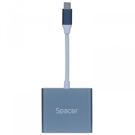 DOCKING Station Spacer universal 3 in 1, conectare Type-C USB 3.1, USB 3.0 x 1, porturi video HDMI x 1, suporta pana la 4K (30Hz),PD 3.0 pana la 87W, Gri, \\"SPDS-TypeC-HUP-3in1\\" [1]