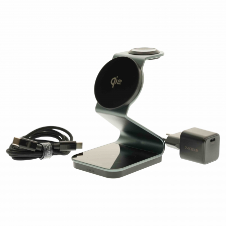 Dviced 3-in-1 Magnetic Qi2 wireless charger stand w cable, wall charger - Tarnish gray [1]
