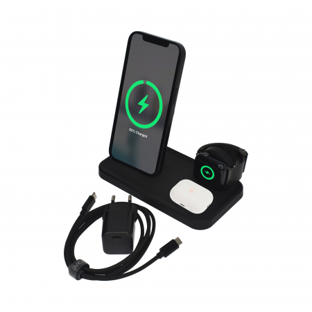 Dviced 3-in-1 magnetic wireless stand w cable, wall charger - Black [2]