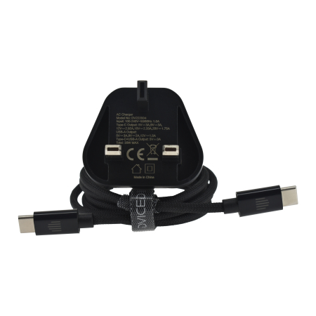 Dviced Wall charger 35W GaN 1 USB-A 1 USB-C UK w cable - Black [1]