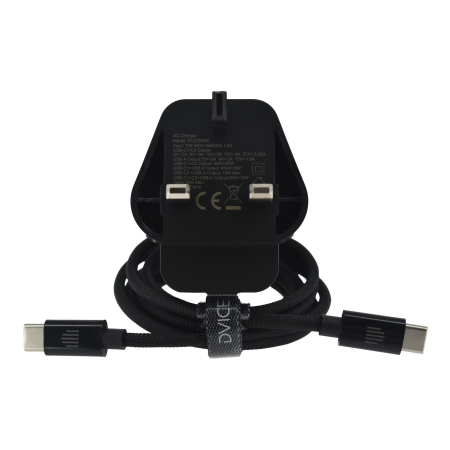 Dviced Wall charger 65W GaN 2 USB-C, 1 USB-A UK w cable - Black [2]