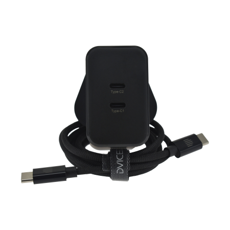 Dviced Wall charger 65W GaN 2 USB-C UK w cable - Black [1]