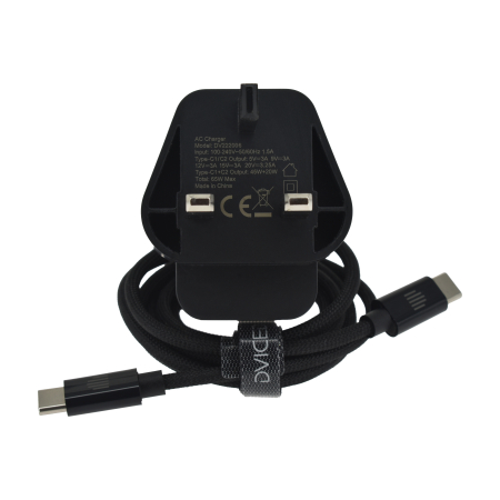 Dviced Wall charger 65W GaN 2 USB-C UK w cable - Black [2]
