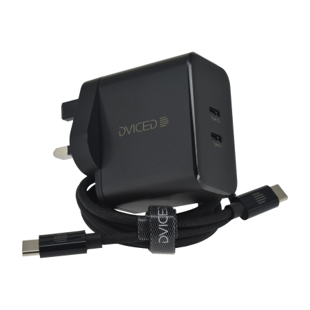 Dviced Wall charger 65W GaN 2 USB-C UK w cable - Black [4]