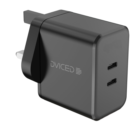 Incarcatoare - Dviced Wall charger 65W GaN 2 USB-C UK w cable - Black