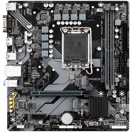 GIGABYTE Mainboard Desktop B760M H DDR4 (LGA1700, 2xDDR4, 1xDSub, 1xHDMI, GLAN, 1x PCI Express x16 PCIe 4.0, 1x PCI Express x1 PCIe 3.0, 2xM.2, 4 x SATAIII, 6x USB3.2 Gen1, 6x USB2.0/1.1) mATX [1]
