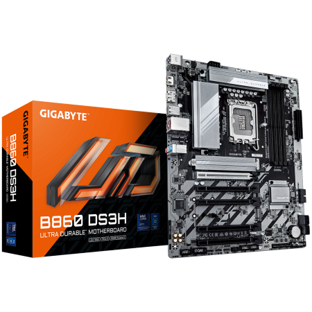 GIGABYTE Mainboard Desktop B860 DS3H (LGA1851, Ultra CPU, 4xDDR5, 1xHDMI, 1xDP, 2.5GLAN, 1xPCIe x16 5.0, 4xPCIe x16 slots, supporting PCIe 4.0 x1, 2xM.2, 4xSATA3) ATX [0]