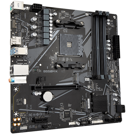 GIGABYTE MB B550 4 x DDR4 PCIe 3.0 2 x M.2 4 x SATA 1 x DisplayPort 1 x HDMI port Micro ATX [1]