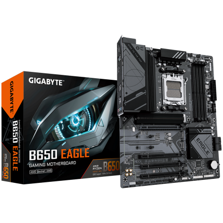 Componente PC - GIGABYTE MB B650 EAGLE (AM5, 4xDDR5 128, 1x PCI-E 4.0 x16x16, 3x PCI-E 3.0 x16x1, 4x SATA, 3x M.2 PCIe 4.0, 1xHDMI, 1xDP, 2.5GbE LAN, ATX, Retail)