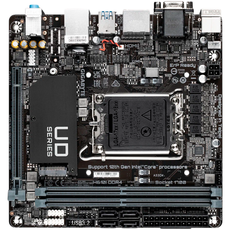 Componente PC - GIGABYTE MB LGA1700 H610 2 x DDR4 PCI Express 4.0 1 x M.2 4 x SATA 1 x D-Sub port 2 x DisplayPorts 1 x HDMI Mini-ITX