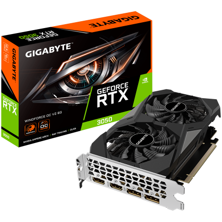 GIGABYTE Video Card NVIDIA GeForce RTX 3050 WINDFORCE OC V2 6G (6GB GDDR6/96bit, PCI-E 4.0, Recommended PSU 300W, 2xDP, 2xHDMI) ATX [0]