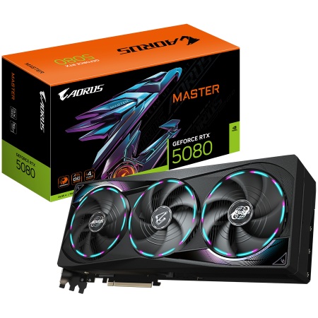 Componente PC - GIGABYTE Video Card NVIDIA GeForce RTX 5080 AORUS MASTER 16G (16GB GDDR7/256bit, PCIe 5.0, 3xDP, 1xHDMI, Recommended PSU 850W, 3 fans) ATX