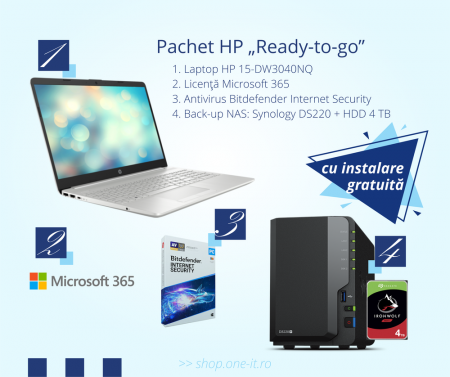 Pachet HP Ready-to-go - Laptop HP 15-dw3040nq + Licenta Microsoft 365 + Licenta retail Bitdefender Internet Security  + NAS Synology 220+ [0]