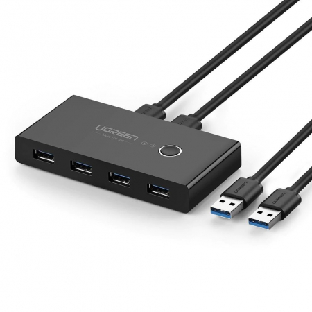 USB Hub - HUB extern Ugreen, \\"US216\\" porturi USB: USB 3.0 x 4, conectare prin 2 x USB, partajare date 2 pc-uri simultan, buton comutare PC, lungime 1.5 m, LED, negru, \\"30768\\" (include TV 0.8lei) - 69573