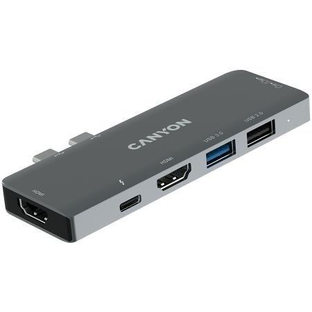 CANYON DS-5, Multiport Docking Station with 7 port, 1*Type C PD100W+2*HDMI+1*USB3.0+1*USB2.0+1*SD+1*TF. Input 100-240V, Output USB-C PD100W&USB-A 5V/1A, Aluminum alloy, Space gray, 104*42*11mm, 0.046k [2]