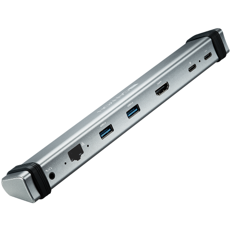 CANYON DS-6 Multiport Docking Station with 7 ports: 2*Type C+1*HDMI+2*USB3.0+1*RJ45+1*audio 3.5mm, Input 100-240V, Output USB-C PD 5-20V/3A&USB-A 5V/1A, with type c to type c cabel 0.3m, Space gray, 2 [2]