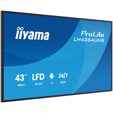 IIYAMA LFD LH4364UHS-B1AG 43'' UHD VA 3840 x 2160 60Hz 500 cd 4000:1 6.5ms Android 14OS iiSignage2 (CMS/DMS), iiShare, iiControl, Landscape and Portrait, Speakers 2x 10W, 2x HDMI, 1x USB-C, 15W PD, US [3]