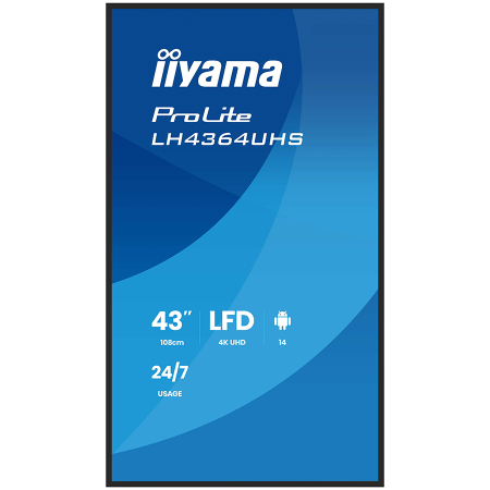 IIYAMA LFD LH4364UHS-B1AG 43'' UHD VA 3840 x 2160 60Hz 500 cd 4000:1 6.5ms Android 14OS iiSignage2 (CMS/DMS), iiShare, iiControl, Landscape and Portrait, Speakers 2x 10W, 2x HDMI, 1x USB-C, 15W PD, US [1]