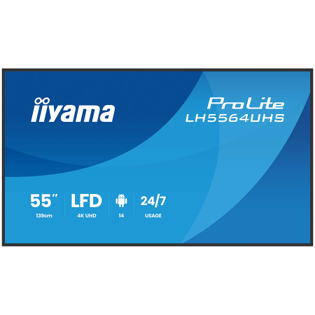 Monitoare\ Televizoare - IIYAMA LFD LH5564UHS-B1AG 4K VA 55" 500cd 5000:1 6.5ms Android 14 OS, iiSignage, iiControl, iiShare, EShare, FailOver, TeamViewer, PDF & Media Player, iiBrowser, File manager