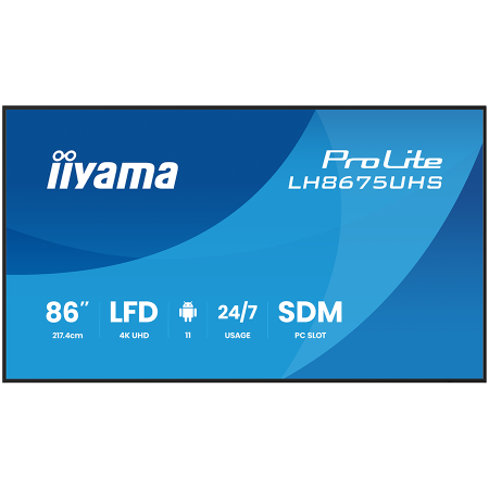Monitoare\ Televizoare - IIYAMA LFD LH8675UHS-B2AG 86" 4K UHD IPS 3840x2160 500cd 1400:1 8ms Android 11 OS, iiSignage2, iiControl, iiShare, EShare, FailOver, Landscape, Portrait