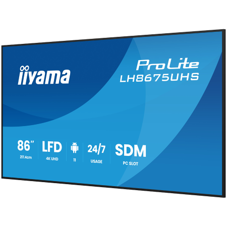 IIYAMA LFD LH8675UHS-B2AG 86" 4K UHD IPS 3840x2160 500cd 1400:1 8ms Android 11 OS, iiSignage2, iiControl, iiShare, EShare, FailOver, Landscape, Portrait [2]