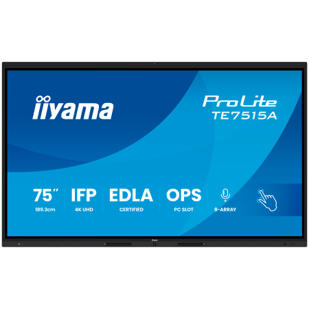 Monitoare\ Televizoare - IIYAMA LFD TE7515A-B2AG Interactive Screen 75" IPS 4K 16:9 550cd 1200:1 8ms DeepContrast Touch 40pt iiWare 21E Android 14 OS