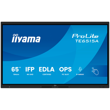 Monitoare\ Televizoare - Iiyama ProLite TE6515A-B1AG - 65" Diagonal Class (64.5" viewable) LED-backlit LCD display interactive digital signage with touchscreen (multi touch) / 8-microphone array / optional slot-in PC capabili