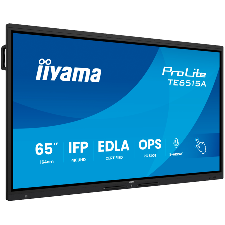 iiyama ProLite TE6515A-B2AG - 65 LED-backlit touchscreen (multi touch) / 8-microphone array / optional slot-in PC capability - 4K UHD [1]
