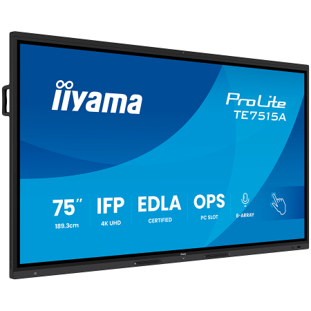 Iiyama ProLite TE7515A-B1AG - 75" Diagonal Class (74.5" viewable) LED-backlit display interactive digital signage with touchscreen (multi touch) / 8-microphone array / optional slot-in PC capability 4 [1]