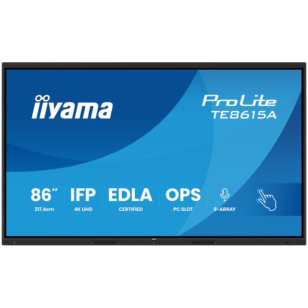 Monitoare\ Televizoare - IIYAMA ProLite TE8615A-B2AG 86'' UHD IPS 3840x2160 550 cd 5000:1 8ms Android 14, 8/128GB, 40-Points, NFC, 2x HDMI, HDMI-out, LAN, WiFi6, DisplayPort, USB-C, Audio out: mini-jack and Optical Out, Lands