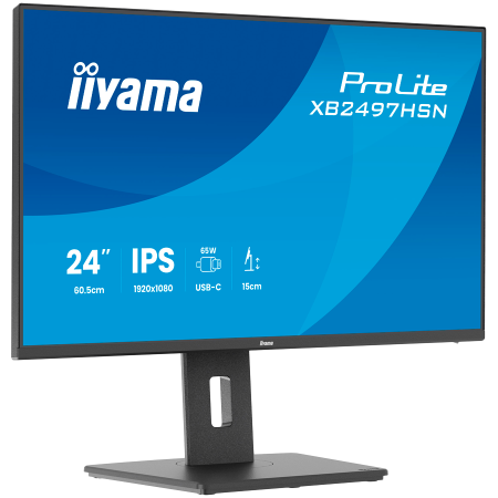 Iiyama ProLite XB2497HSN-B1, 60.5 cm , 23.8, 1920 x 1080 pixels, Full HD, LED, 1 ms, Black IPS monitor with USB-C docking, LAN [2]