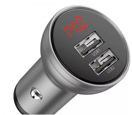 Telefoane & accesorii - INCARCATOR AUTO Baseus Digital Display, 2 x USB Output 5V/4.8A, total output 24W, pt. bricheta auto, afisaj digital, argintiu "CCBX-0S" (include TV 0.18 lei) - 6953156215382