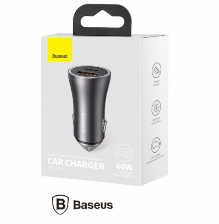 INCARCATOR auto Baseus Golden Contactor Max, Quick Charge 60W, 1 x USB 5V/3A, 1 x USB Type-C, gri "CGJM000113" (include timbru verde 0.75 lei) - 6932172608002 [2]