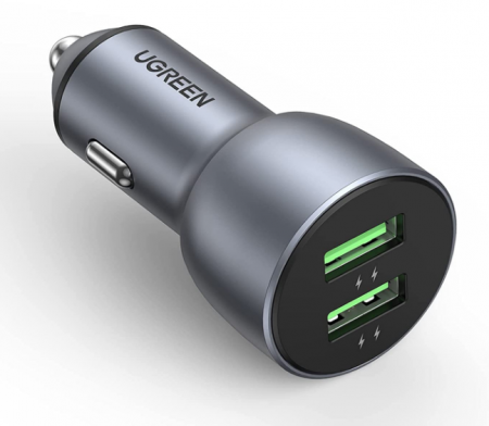 Telefoane & accesorii - INCARCATOR auto Ugreen, "CD213" 2 x USB Output 5V/3A QC3.0, total output 36W, pt. bricheta auto, gri "70594" (include TV 0.8lei) - 6957303875948
