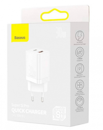 INCARCATOR retea Baseus Super Si Pro, Quick Charge 30W, 1 x USB 5V/3A, 1 x USB Type-C 5V/3A, alb \\"CCSUPP-E02\\" (include timbru verde 0.75 lei) - 6953156206359 [4]