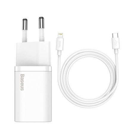 INCARCATOR retea Baseus Super Si, Quick Charge 20W, 1 x USB Type-C 5V/3A max, include cablu USB Type-C la Lightning Iphone 1m, alb \\"TZCCSUP-B02\\" (include TV 0.8lei) [0]