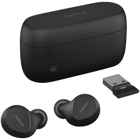 Casti - JABRA EVOLVE2 Buds MS, Cradle USB-A MS, Link 380 BT adapter USB-A MS, 30 cm USB-C to USB-A cable, Ear gels, wireless charging pad, warranty