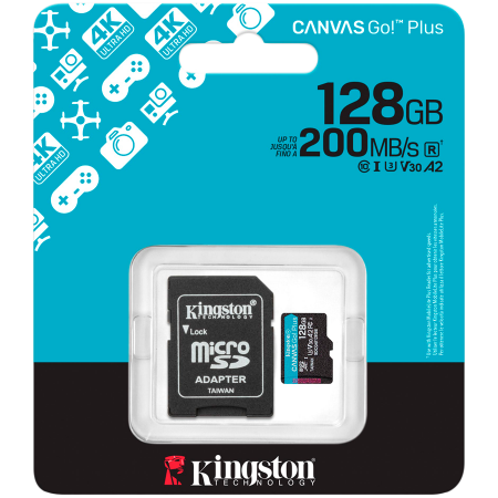 KINGSTON 128GB microSDXC Canvas Go Plus Gen4 200MB/s A2 U3 V30 Card + Adapter [2]