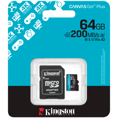 KINGSTON 64GB microSDXC Canvas Go Plus Gen4 200MB/s A2 U3 V30 Card + Adapter [2]