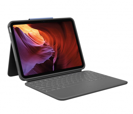 Accesorii Tablete - Logitech Rugged Folio Ultra-protective keyboard case with Smart Connector for iPad (10th gen) - Oxford Grey - US