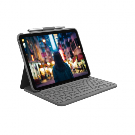 Accesorii Tablete - Logitech Slim Folio Keyboard Case for iPad (10th gen) - Grey - US