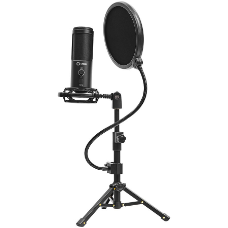 LORGAR Voicer 721, Gaming Microphone, Black, USB condenser microphone with tripod stand and pop filter, including 1 microphone, 1 metal tripod, 1 plastic shock mount, 1 windscreen cap, 2m USB Type C c [3]