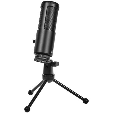 LORGAR Voicer 521, Gaming Microphone, Black, USB condenser mic with Volume Knob, 3.5MM headphonejack, mute button and led indicator, package including 1x F5 Microphone, 1 x 2M type-C USB Cable, 1 xTri [2]