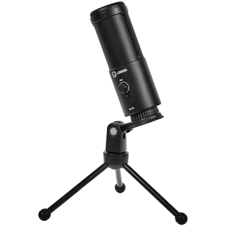 LORGAR Voicer 521, Gaming Microphone, Black, USB condenser mic with Volume Knob, 3.5MM headphonejack, mute button and led indicator, package including 1x F5 Microphone, 1 x 2M type-C USB Cable, 1 xTri [0]