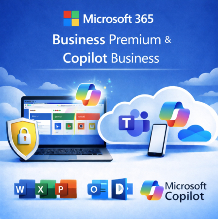 LICENTE  Microsoft - Microsoft 365 Business Premium cu Copilot Business - 1 an, 1 utilizator