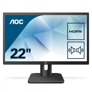 Monitor 21.5" AOC 22E1D, FHD 1920*1080, 60 Hz, WLED, TN, 16:9, 2 ms, 250 cd/mp, 1000:1/ 20M:1, 170/160, speakers 2*2W, headphone out, HDMI 1.4 x 1, VGA, DVI, cabluri DVI/ HDMI/ audio incluse, consum 2 [0]