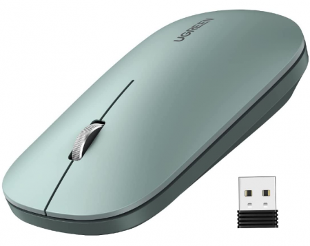 Mouse - MOUSE Ugreen, "MU001" PC sau NB, wireless 2.4GHz, optic, 3/1 butoane/scroll, 4000 dpi, verde "90374" (include timbru verde 0.18 lei) - 6957303893744