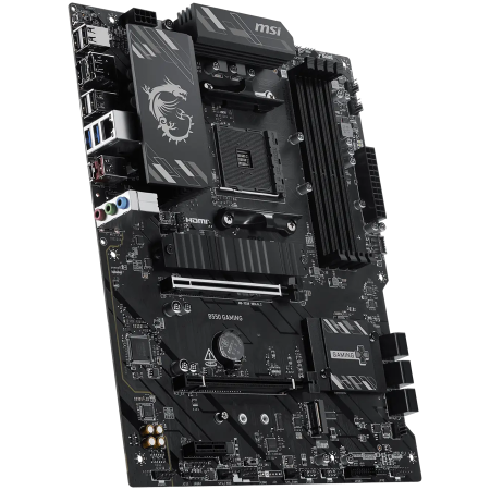 MSI B550 GAMING, ATX, Socket AM4, 4x DDR4 Dual Channel up to 4866+(OC)MHz, 2x PCIe x16 slots, 2x M.2 slots, 2x USB 3.2 Gen 2 (1x Type-C), 2x USB 3.2 Gen 1, 4x USB 2.0, 1x HDMI, 1x DP, 1G LAN, 7.1 HD A [1]